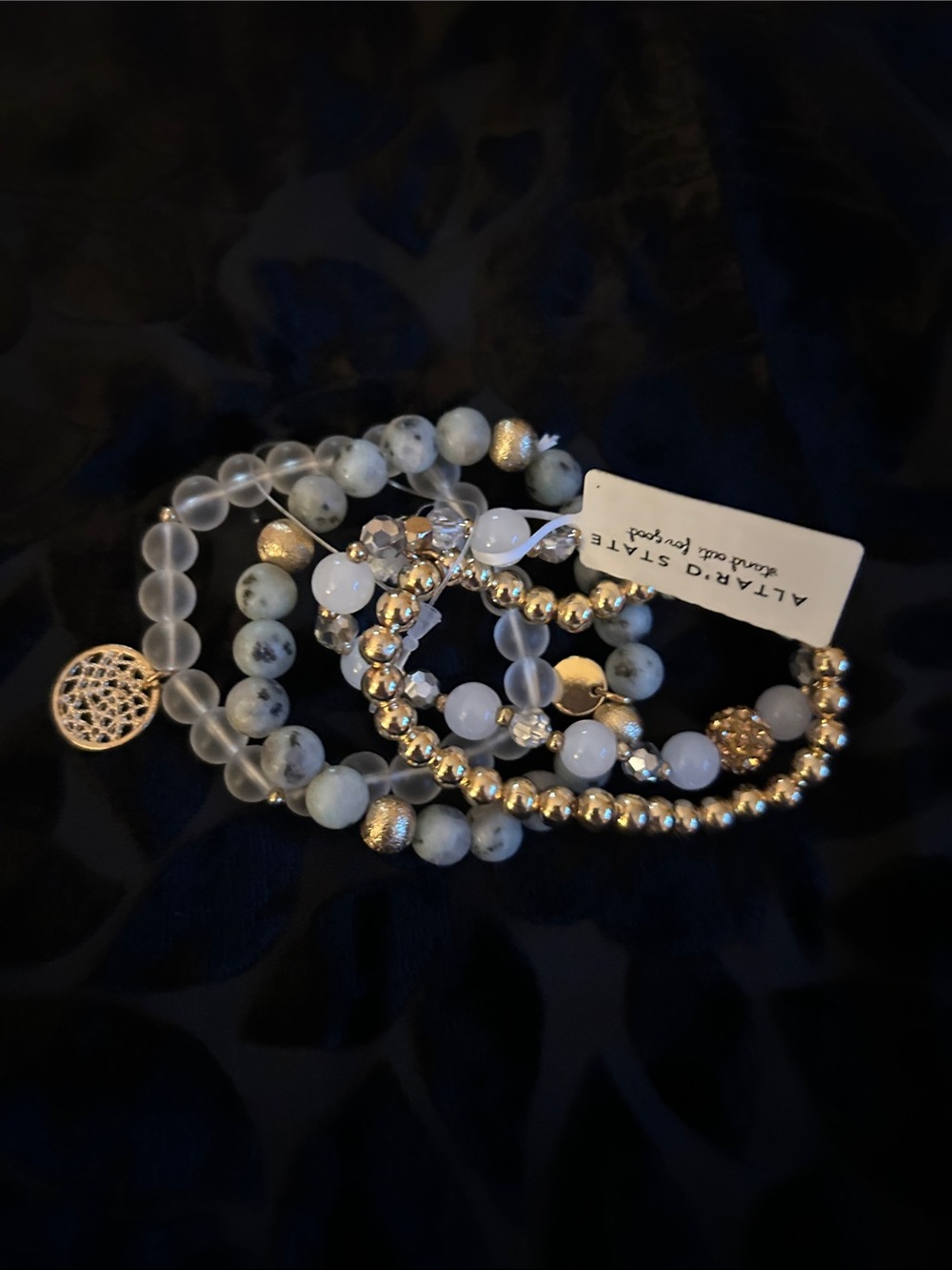 Altar'd State White and Gold Multi-Strand Beaded Bracelet Set